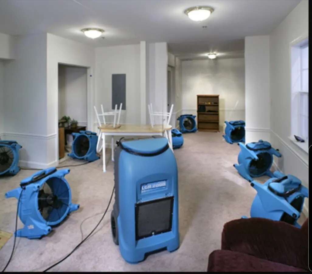 Air movers and dehumidifier setup for Water Extraction & Removal in Roscoe